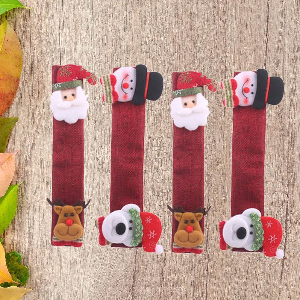 

4Pcs Kitchen Appliance Handle Covers Christmas Protective Cloth Material Refrigerator Oven Microwave Dishwasher Door Anti-Stain