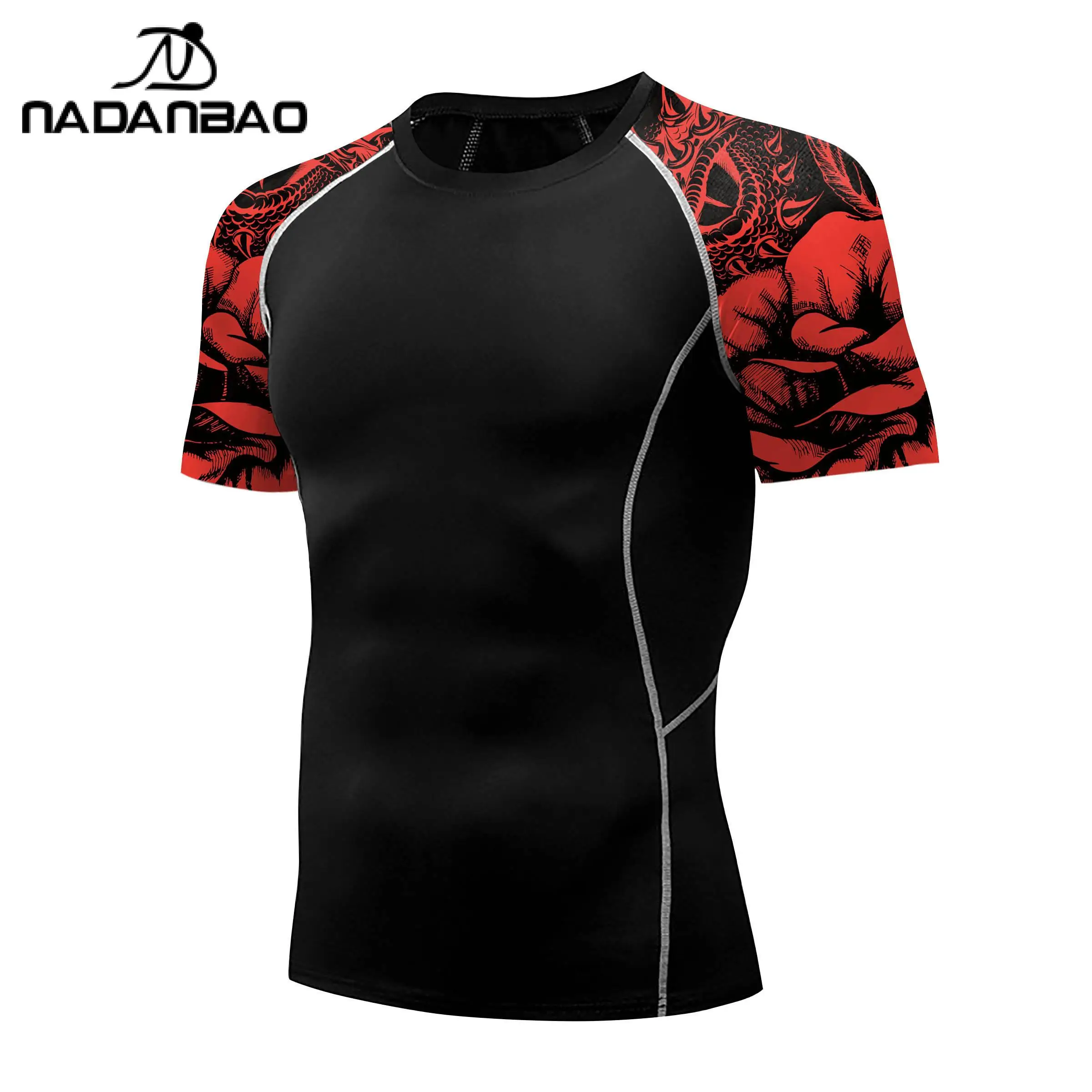 Nadanbao Men Fitness Swimsuits T-Shirt Gym 3D Printing Black Fashion Tops Summer Beach Swimwear Short Sleeve Surfing Wetsuit