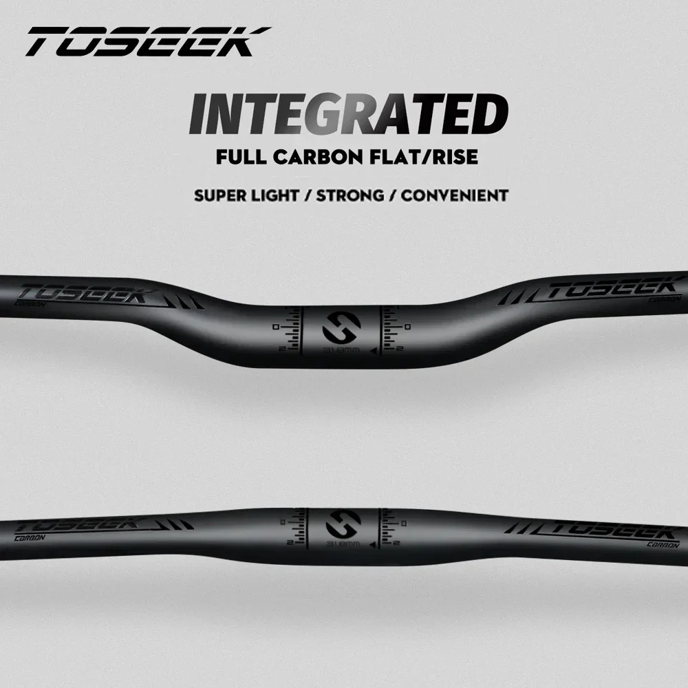 TOSEEK-Bicycle Handlebar, Full Carbon Fiber, Matte Handlebar, Mountain Bike Accessories, Stem End Clamp Diameter 31.8 580-760mm