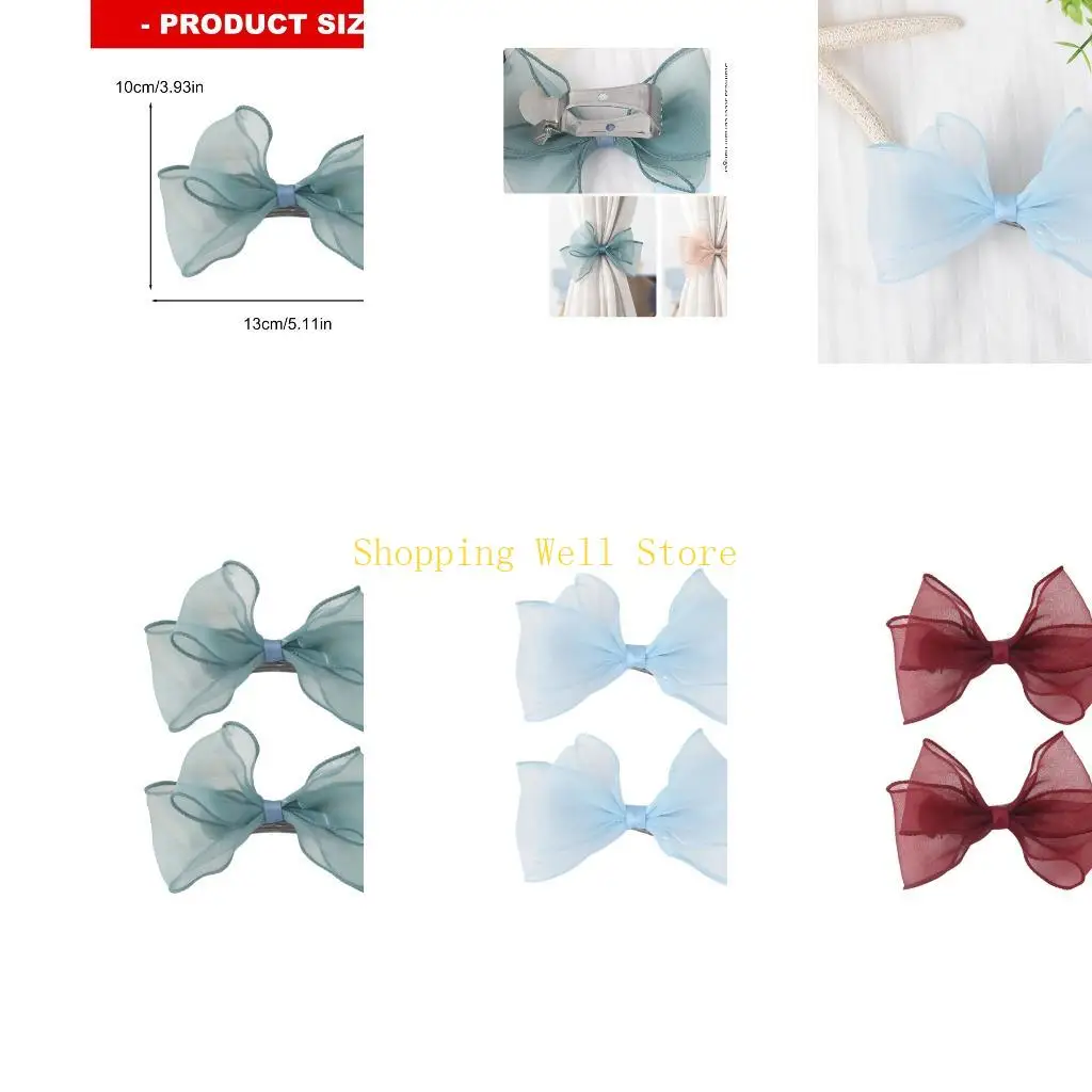 KX4B 2Pcs Curtain Tieback Sweet Bows Window Curtain Bind Holdback Buckles Clips Drapery Holders Decorative Curtain Holdbacks