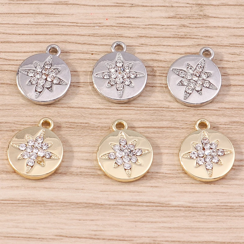 

Tusember 10pcs Alloy Gold Silver Color Rhinestones Crystal Polaris Stars Charms for Earrings Necklace Handmade Jewelry Making