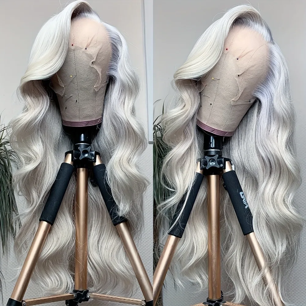 شعر مستعار رمادي فضي الجسم موجة الدانتيل الجبهة الباروكات الاصطناعية 13X4 HD شعر مستعار الدانتيل غلويليس جودة عالية قبل قطعها تأثيري للنساء pelucas