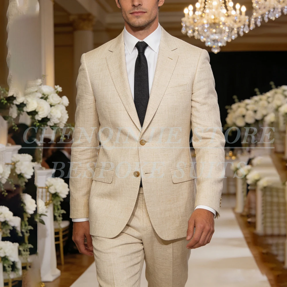 

Linen Men's Suits for Wedding Regular Fit 2 Piece Jacket Pants Luxury Single Breasted Notch Lapel Blazer High Quality Outfits