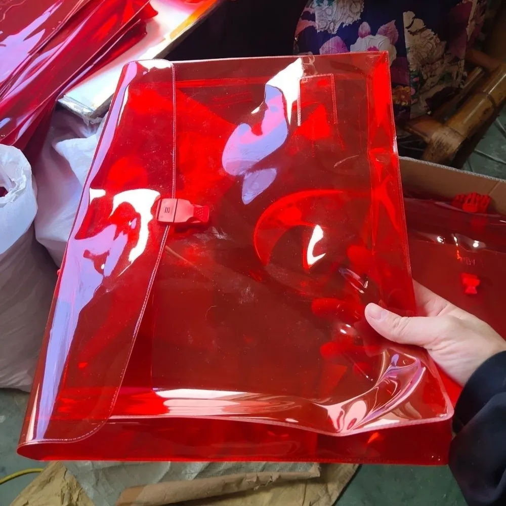 내구성 PVC 파일 폴더 반투명 대용량 휴대용 문서 가방 학교 용품 방수 사무실 서류 가방