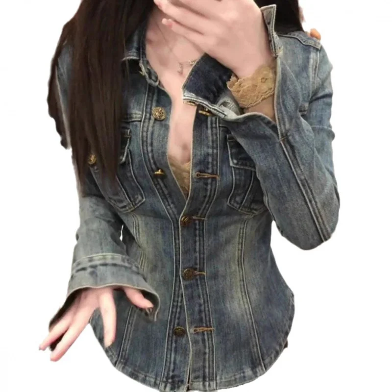 الأمريكية الرجعية الياقة الزرقاء قميص المرأة الشتاء الراقية معطف الخصر الأعلى #5