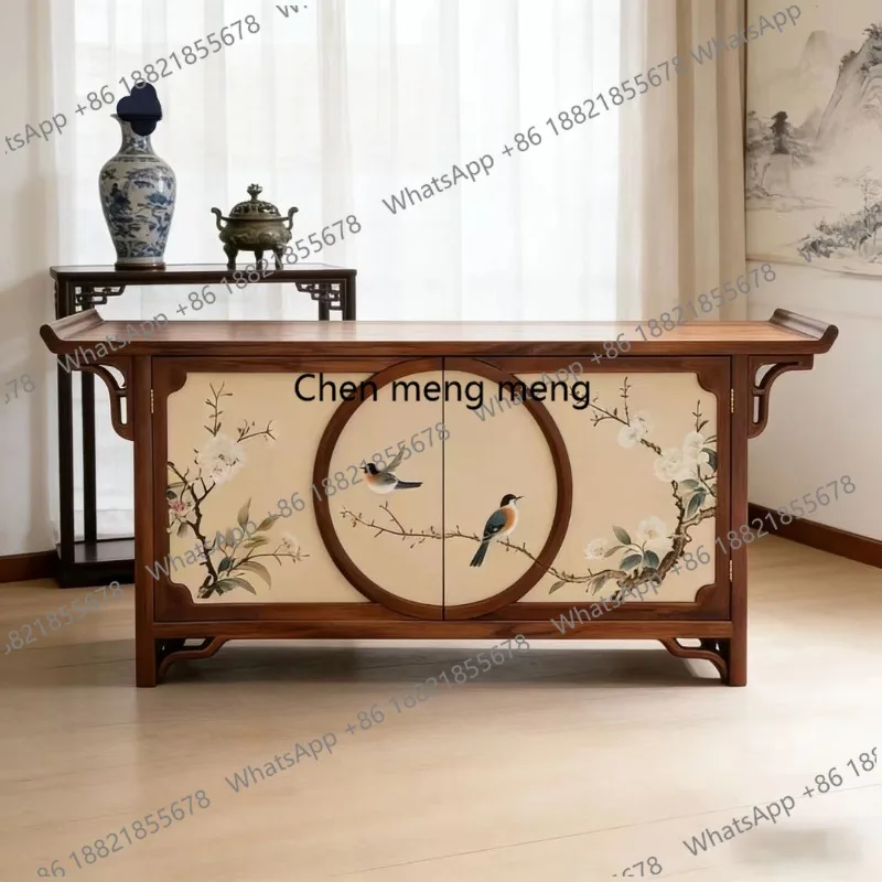 

Song-style new Chinese-style solid wood entrance aesthetics flower and bird painted cabinet storage decorative cabinet classical