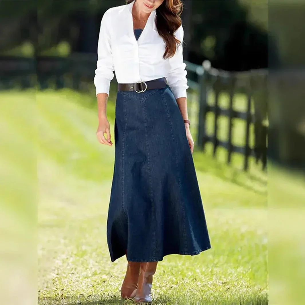 

Джинсовые юбки для женщин, винтажная базовая длинная юбка, эластичная потертая молния, женская уличная одежда на весну и лето 20%, трапециевидной формы