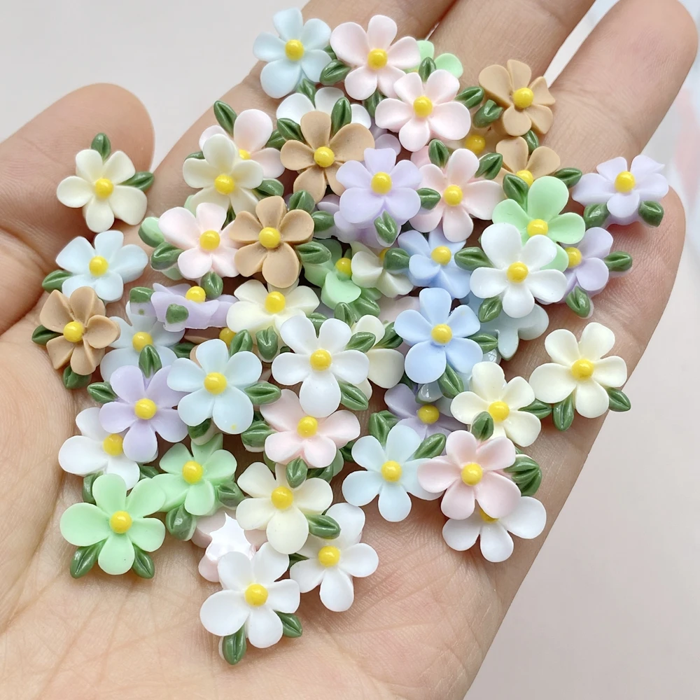 50Pcs Cute Cartoon Mini Colored Flower Nail Art Resin Designer Charms DIY Craft For Nail 3D Decorations Jewelry