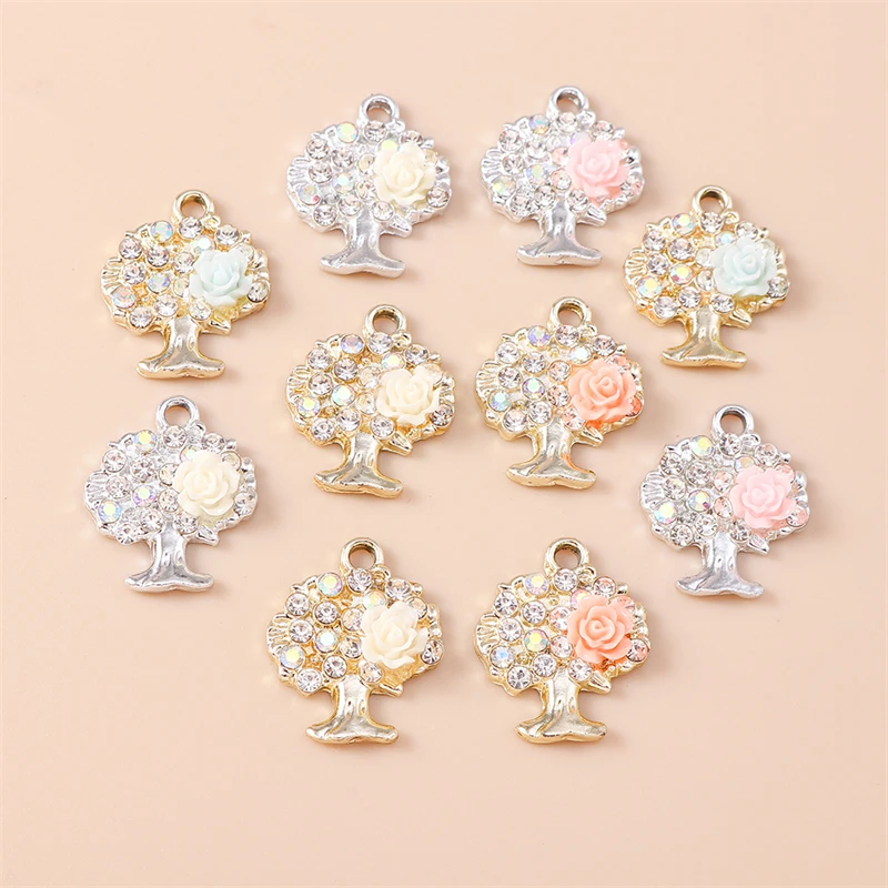 

20pcs 16x19mm Cute Crystal Flower Tree Charms Pendants for Jewelry Making Drop Earrings Necklaces Bracelets DIY Crafts Supplies