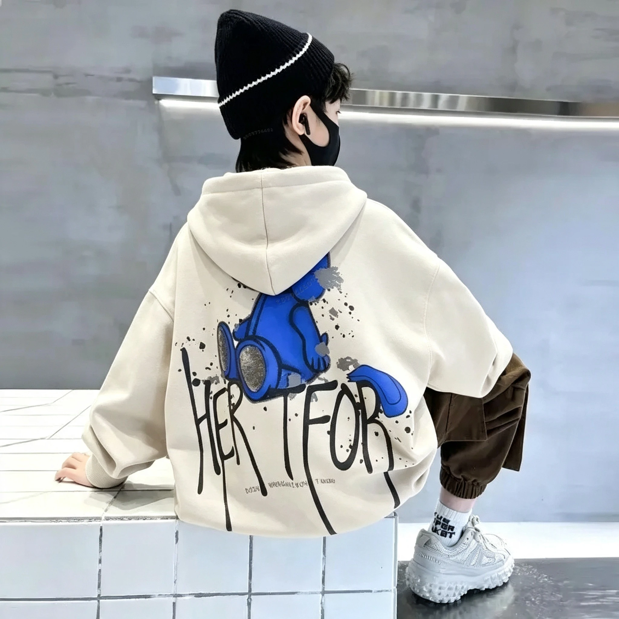 Autumn/Winter Children's Hooded Sweatshirt - Fashionable Korean-style Boys' and Girls' Cool Pullover Sweater