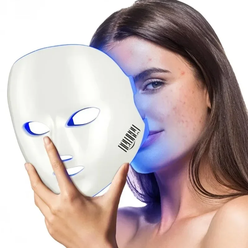 NEWKEY Blue Light Therapy for Acne,7 Colors LED Face Mask Light Therapy, Blue Red Light Therapy Mask for Wrinkle Acne