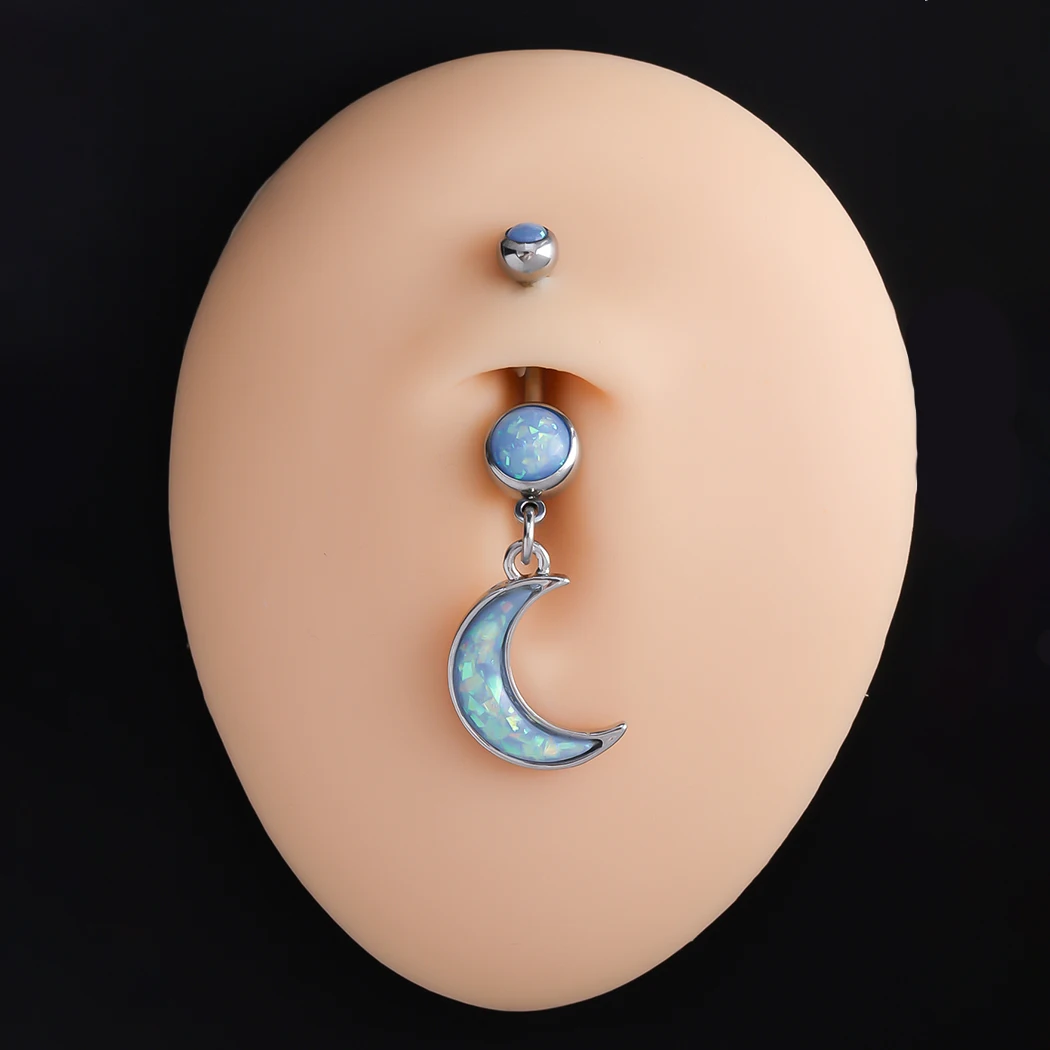 JHJT 14G Stainless Steel Belly Button Piercing Dangle Moon Navel Ring Body Jewelry