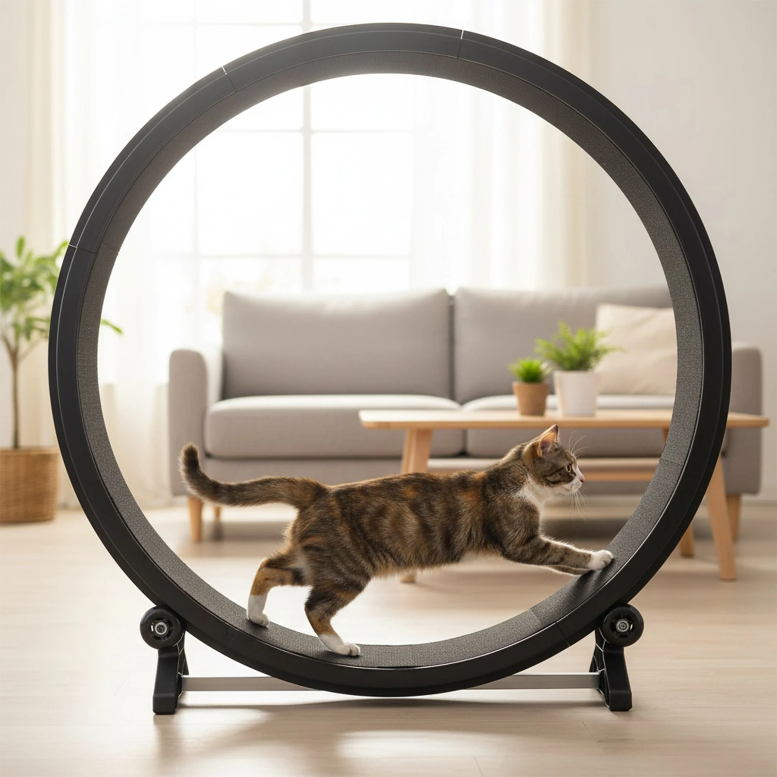 

Беговое колесо для кошек 48 дюймов с черными противоскользящими накладками, выдерживающее до 25 фунтов, для ходьбы и тренировок.