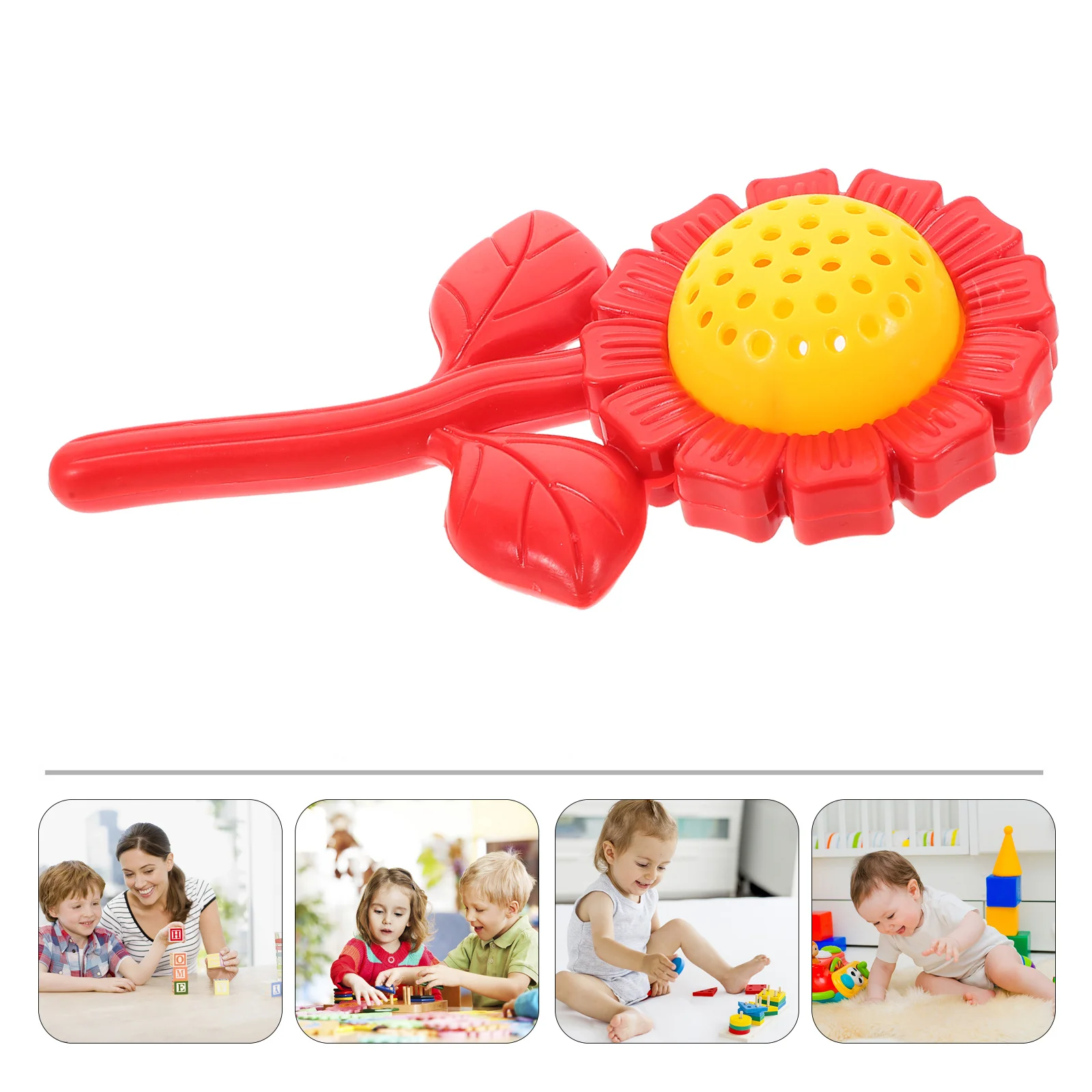 Schattige zonnebloemvormige babybel - Cognitieve ontwikkeling Handrammelaar, gemakkelijk schoon te maken muziekinstrument voor pasgeborenen, peuters