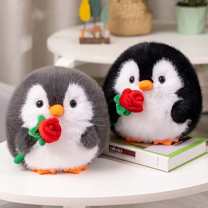

Adorable Round Penguin Plush Toys Stuffed Baby Doll Animal Couple Penguin Holding Rose Hug Sleep Pillow Creative Birthday Gifts
