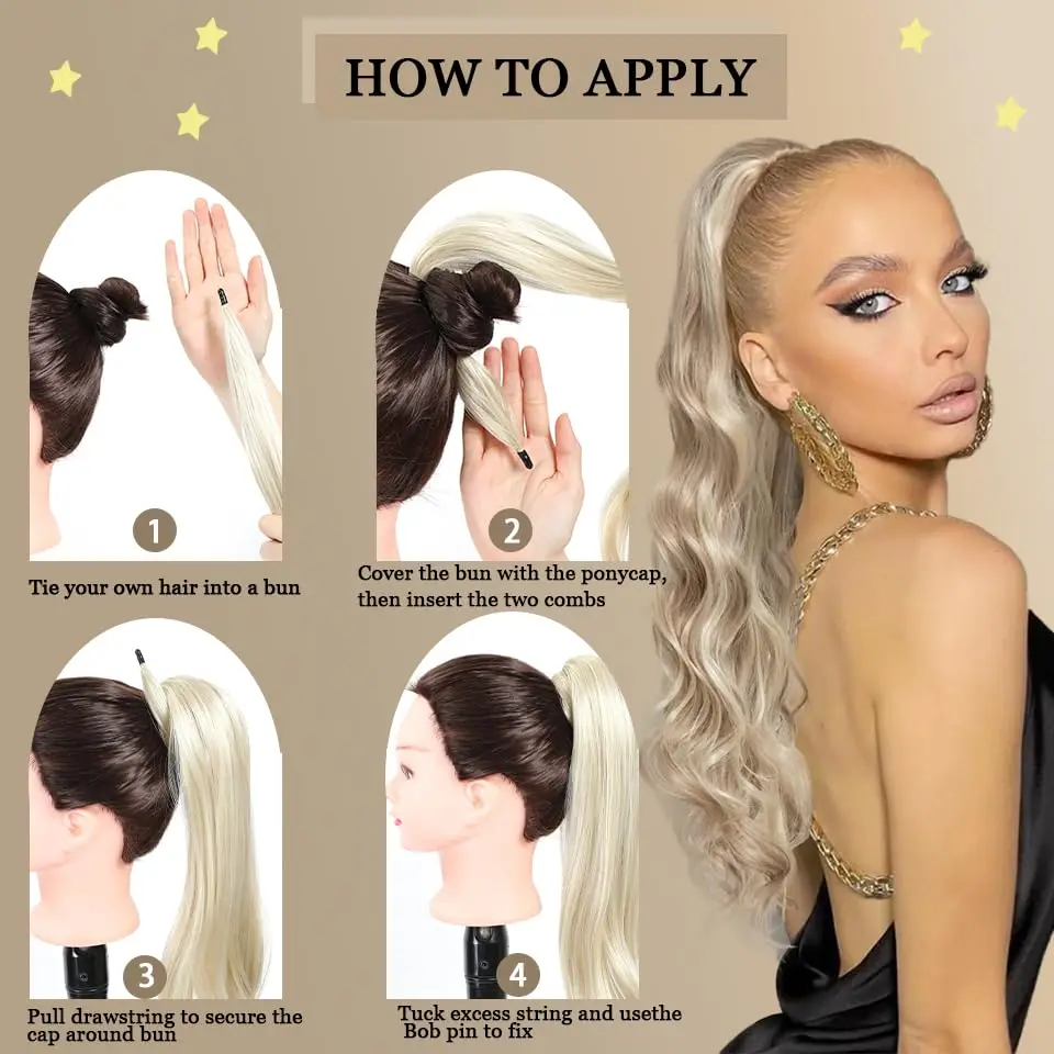 Ponytail Extension Flexible Wrap Around Ponytail Hair Extensions Long Curly Synthetic Ponytail Wavy Pretty Hair Ponytails