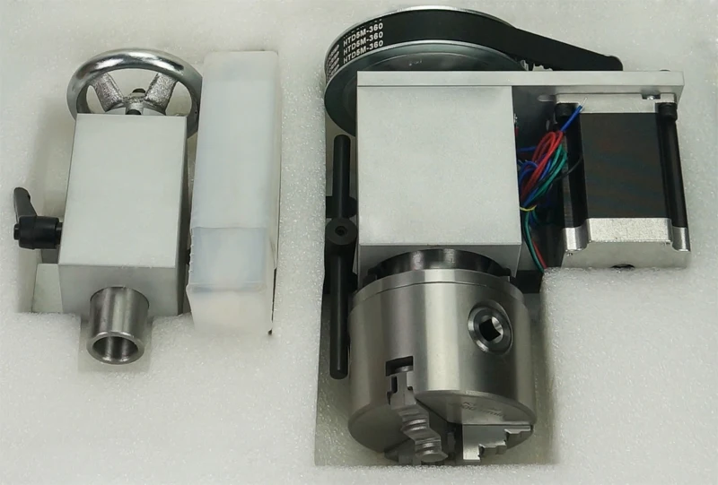 CNC 4th Axis Rotary 3 Jaw Chuck 80mm Center height 65MM Activity Tailstock With Stepper Motor 4th Rotary Axis 4axis