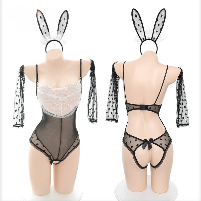 Plus Size Bunny Girl Cosplay Uniform Rabbit Open Crotch Onesie Erotic Expose Buttocks Bodysuit Roleplay Lingerie Maid Outfits