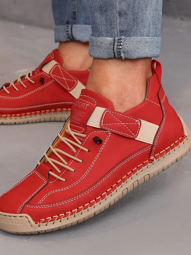 Bottes mi-hautes pour femmes Style britannique rétro anti-dérapant vêtements de travail chaussures mocassins en cuir faits à la main décontracté à semelles souples femmes bottes nues