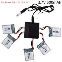 3,7 V 500 mAh 25 C 952530   Batteria LiPo con caricabatterie 5 in 1 per Wltoys V931 F949 XK K123 6Ch RC Elicottero Drone Pezzi di ricambio 5 pz/set