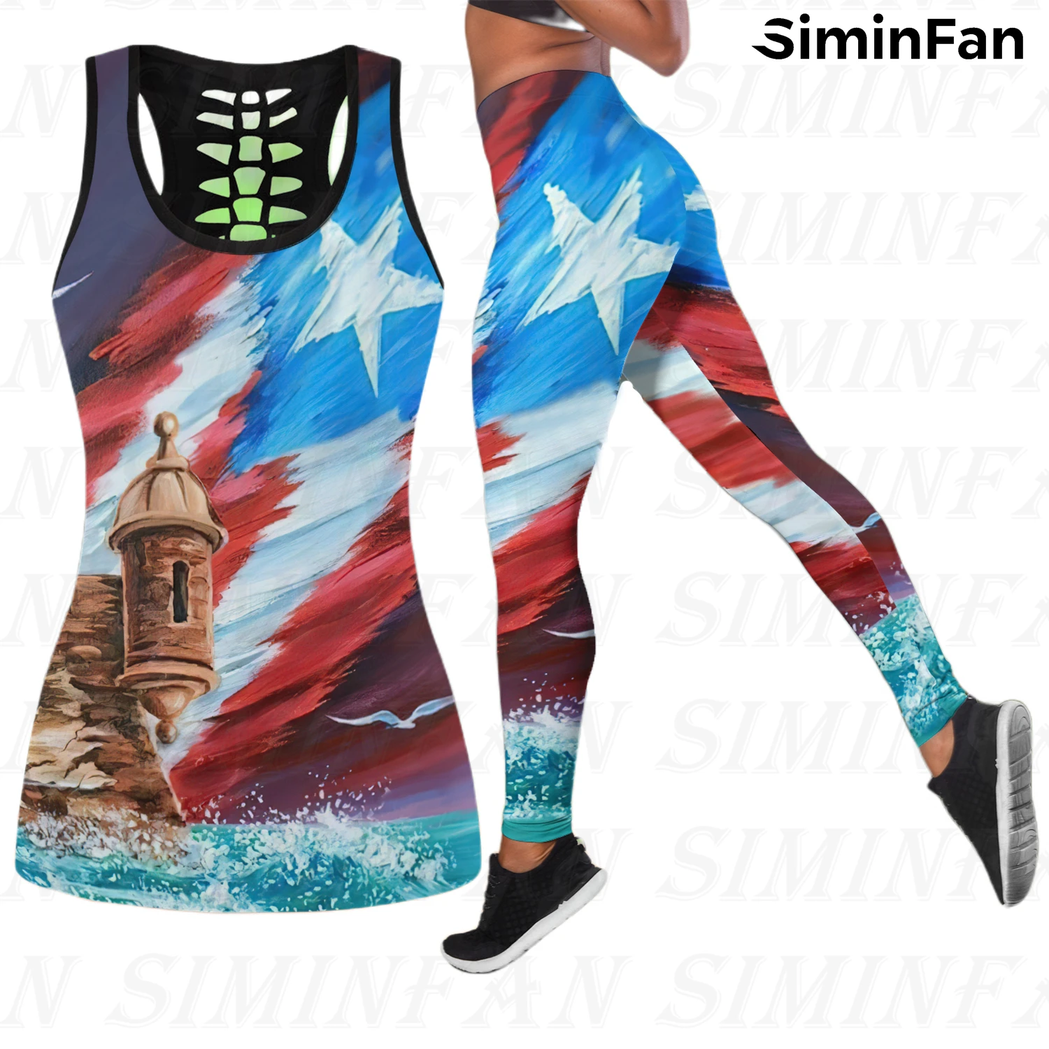 

Great Wave Puerto Rico 3D Print Women's Tank Tops Pant Suits Combo Outfit Legging Summer Vest Tees Female Two Piece Yoga Set 01