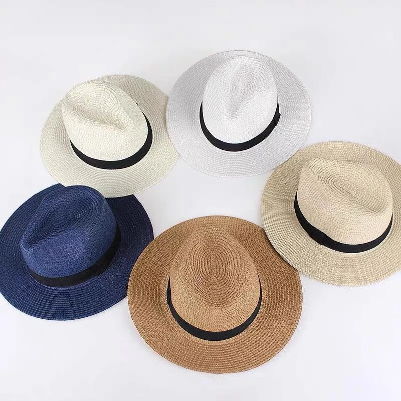 Unisex Panama Straw Hats for Women Men Summer Beach Sun Hat Wide Brim Foldable Cap UPF50+ Cowboy Fedora hat Gangster Cap