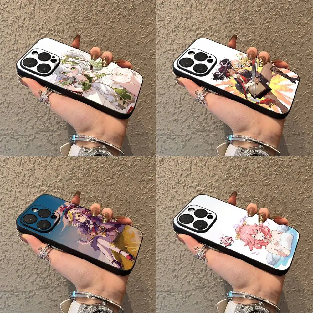 

G-Genshin Impact Nahida Yae Miko Phone Case For iPhone 16,15,14,13,12,11,Pro,XS,Max,XR,Plus,E,SE4,Mini Black Soft Cover