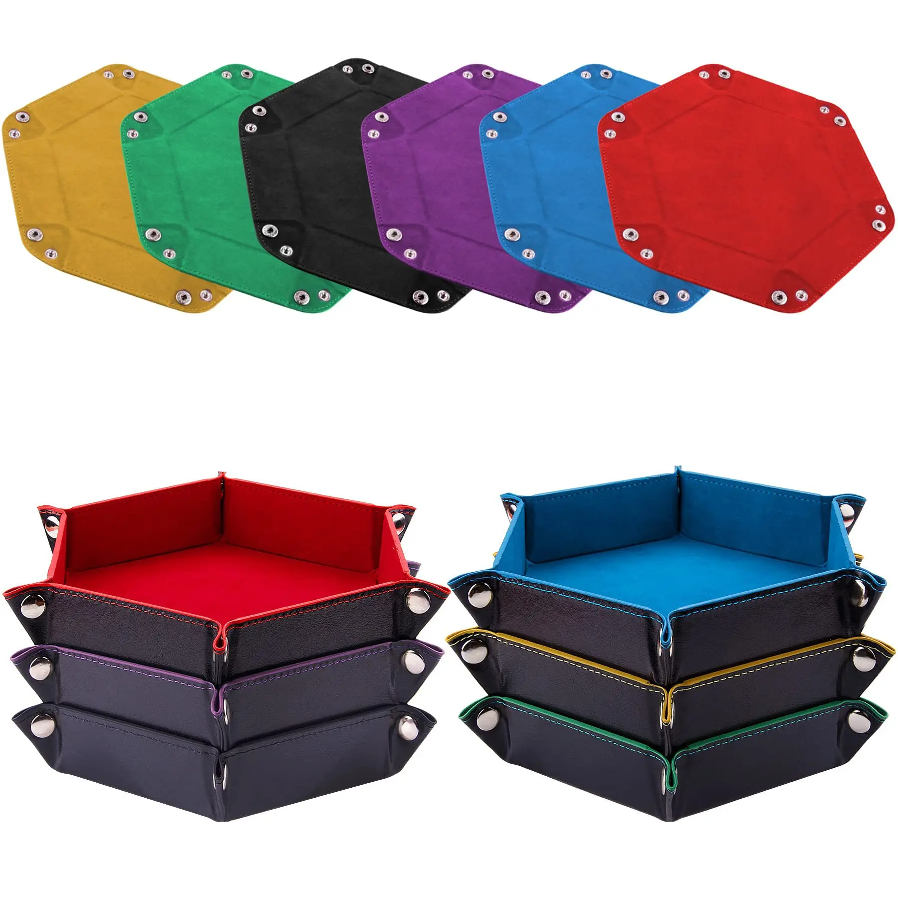 

Hexagonal flannel dice tray foldable storage box PU game tray desktop storage box jewelry tray