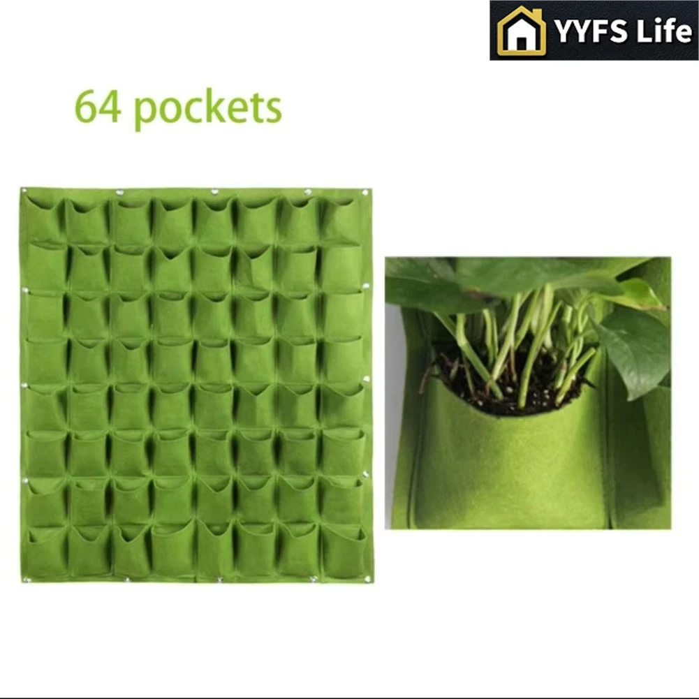 

64 Pockets Wall Hanging Planting Bags Vertical Wall-mounted Grow Bags Flower Plant Nursery Bags Garden Supplies Jardinage Yard