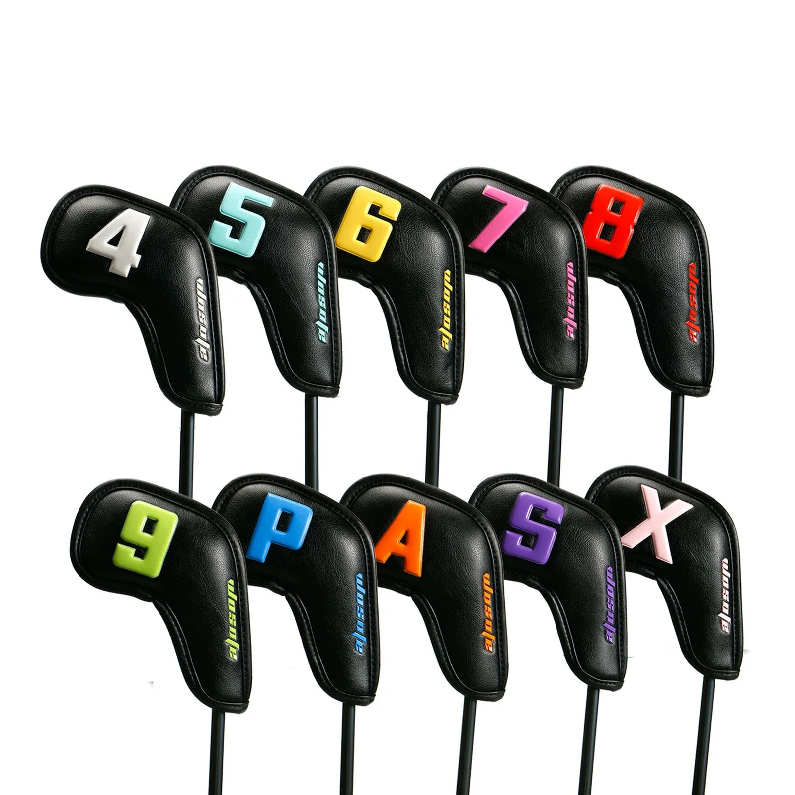 10Pcs White/Black PU Leather Golf Iron Head Covers Colorful Number Iron Headovers Wedges Covers 4-9 ASPX Golf Outdoor Sporting