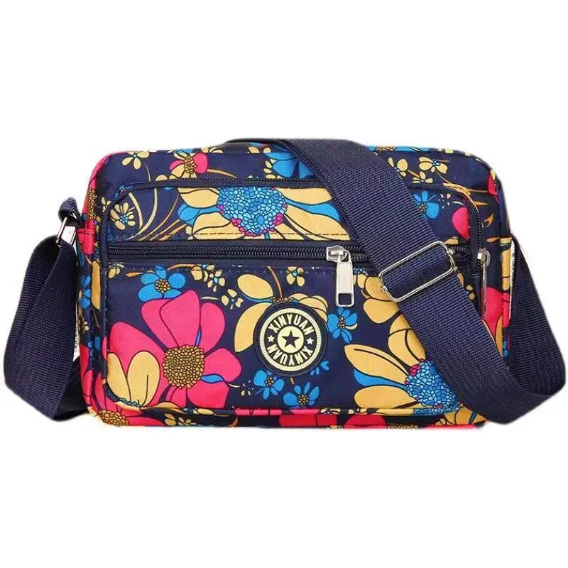 Fashion Print Flower Women Shoulder Bag Large Capacity 3 Pocket Waterproof Polyester Solid Casual Crossbody Bags for Female