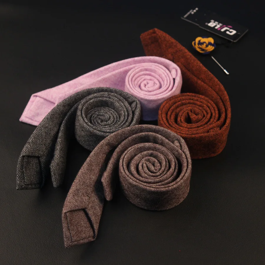 

Men's Solid Color Wool British High Quality Tie 6cm Narrow Tie in Stock New Monochrome Style