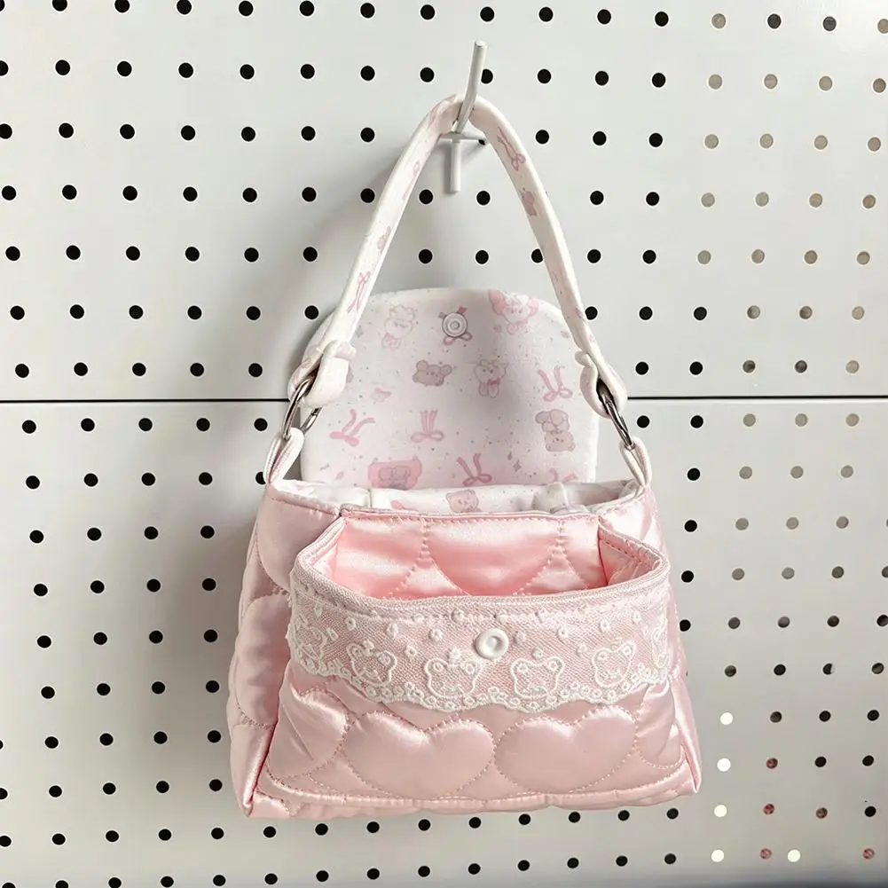 Kawaii Niedliche Bären-Schultertasche, Herz-Stepp-Handtasche, 3-lagiger Spitzen-Aufbewahrungsbeutel für Frauen und Mädchen, Handtasche im koreanischen Stil – Detail 6