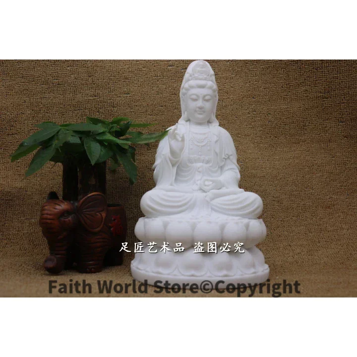 30cm LARGE home family efficacious Talisman Mascot Guanyin the Buddha FENG SHUI White marble Hand engraving Sculpture statue