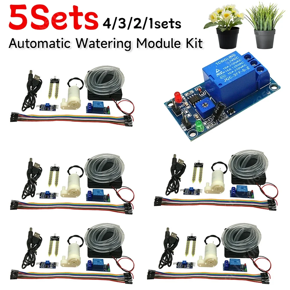 DIY Automatic Irrigation Module Kit Automatic Water Pumping Soil Moisture Sensor Mini Water Pump with 50cm Hose for Arduino