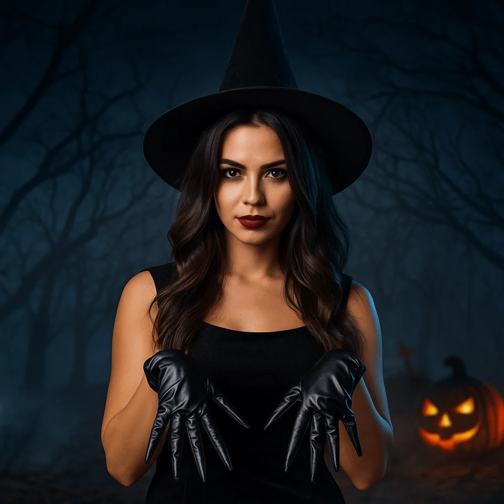 كول نحيلة أصابع قفازات الهالوين بولي Leather جلد أسود شبح مخلب القفازات أداء قصير الدعامة تأثيري حلي قفازات الطرف #2