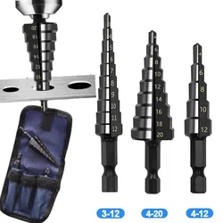 3-12 4-12 4-20 Straight Groove Step Drill Bit Set HSS Titanium Coated Hole Cutter Metal Wood Core Drilling Tools Hex Shank Bits