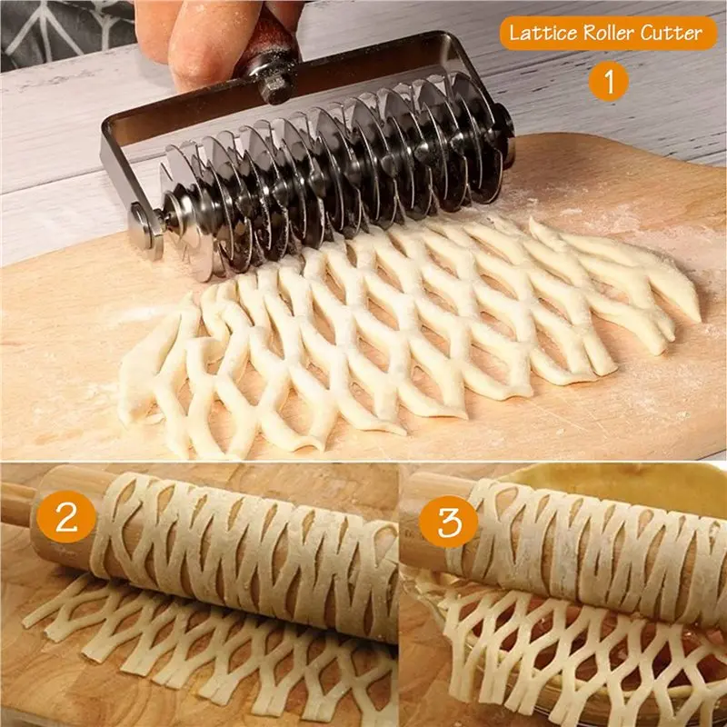 PTST 3X Stainless Steel Lattice Cutter, Dough Lattice Roller Cutter Baking Tool Cookie Pie Pizza Bread Pastry Crustroller