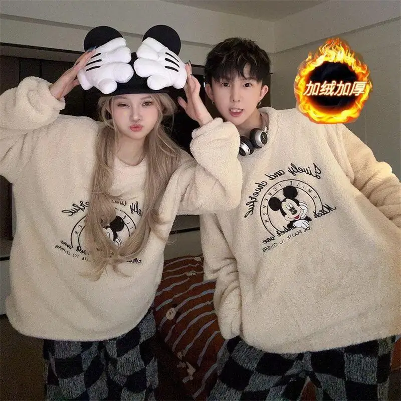 

Повседневная толстовка с круглым вырезом и длинными рукавами на флисовой подкладке с мультяшным принтом, полиэфирное волокно, весна-осень, свободная уличная одежда, домашняя одежда