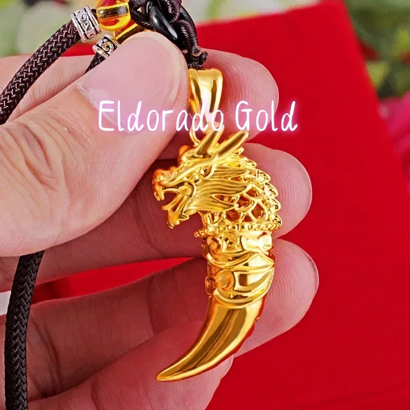

Eldorado Gold High Quality Neck Jewelry 24K Gold Necklace Personalized Fashion Mens Gold Wolf Tooth Pendant Accessory Gift AU75