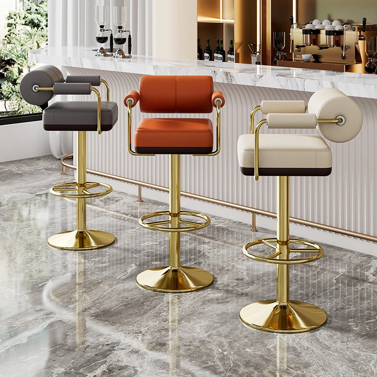 Bar Chair Home Tall Nordic Metal Luxury Gold Kitchen High Leather Modern Cheap Furniture Stools Bar Chair