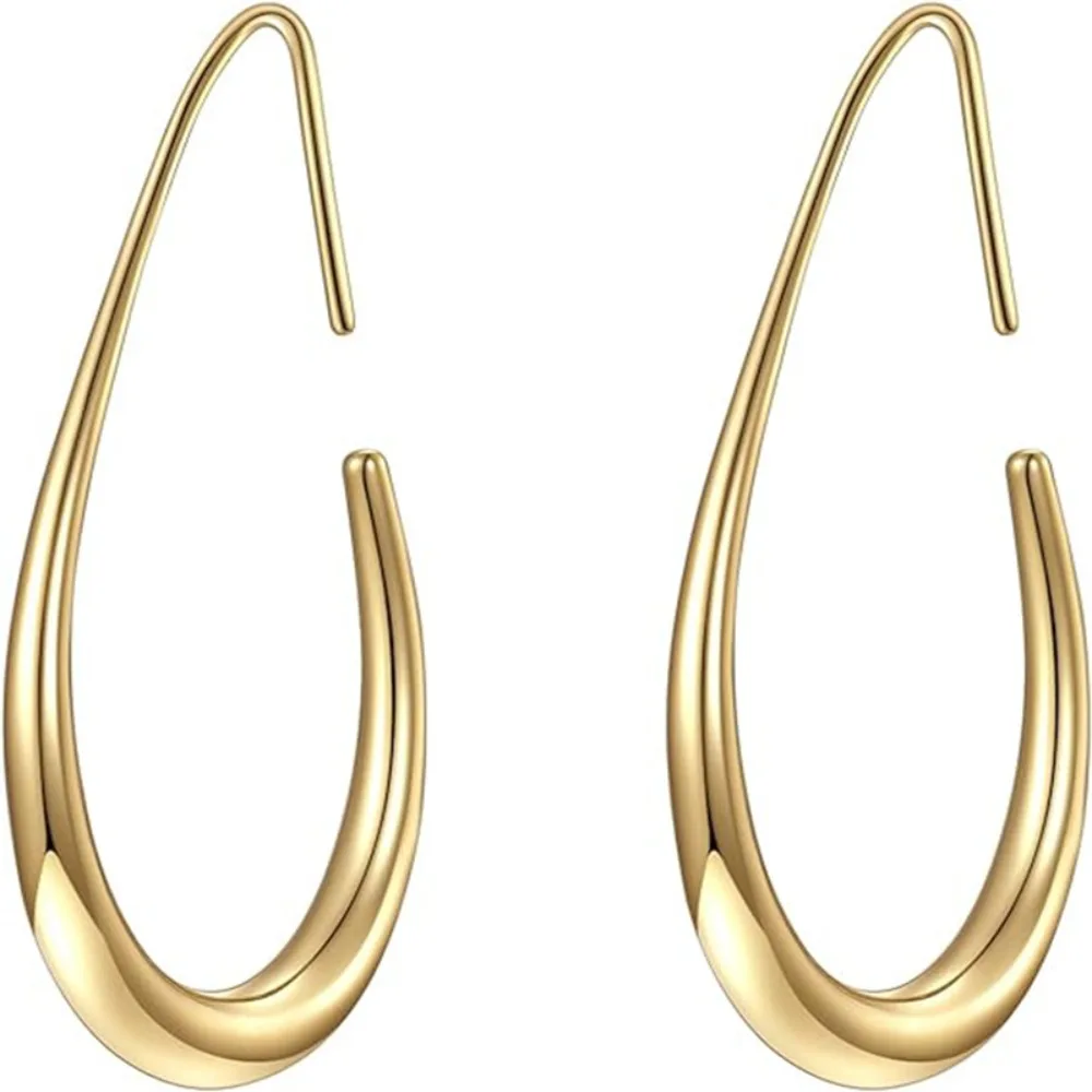Glossy Minimalist Water Drop Design Hoop Earrings Copper 18K Gold Plated Jewelry Vintage Elegant Style For Women Daily Wear