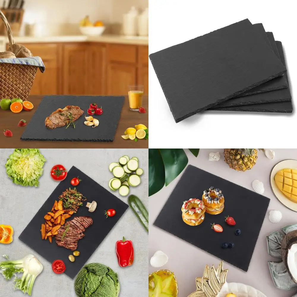 

Set of 4 16x12 Inch Black Slate Cheese Boards with Natural Edges for Serving, Perfect for Parties and Dining
