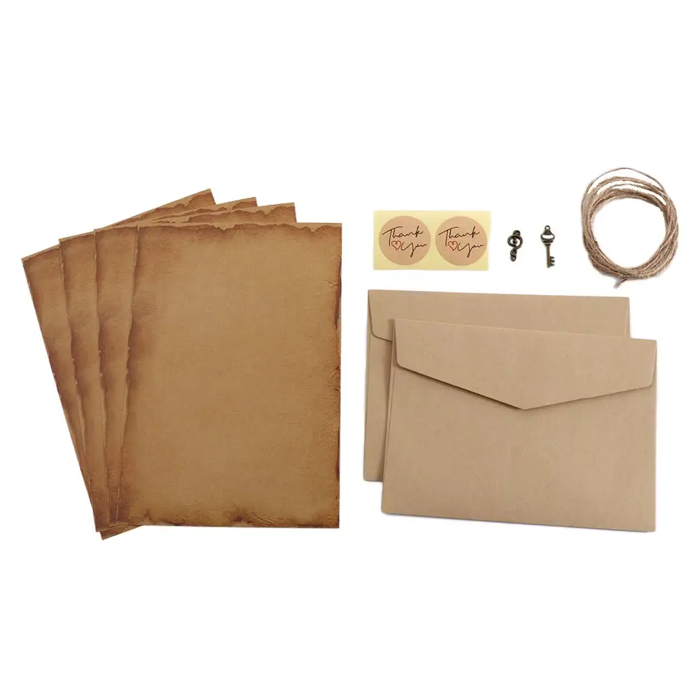 

School Supplies Old Europe Style Valentine's Day Craft Paper with Rope Retro Vintage Writing Paper Letter Pad Envelope