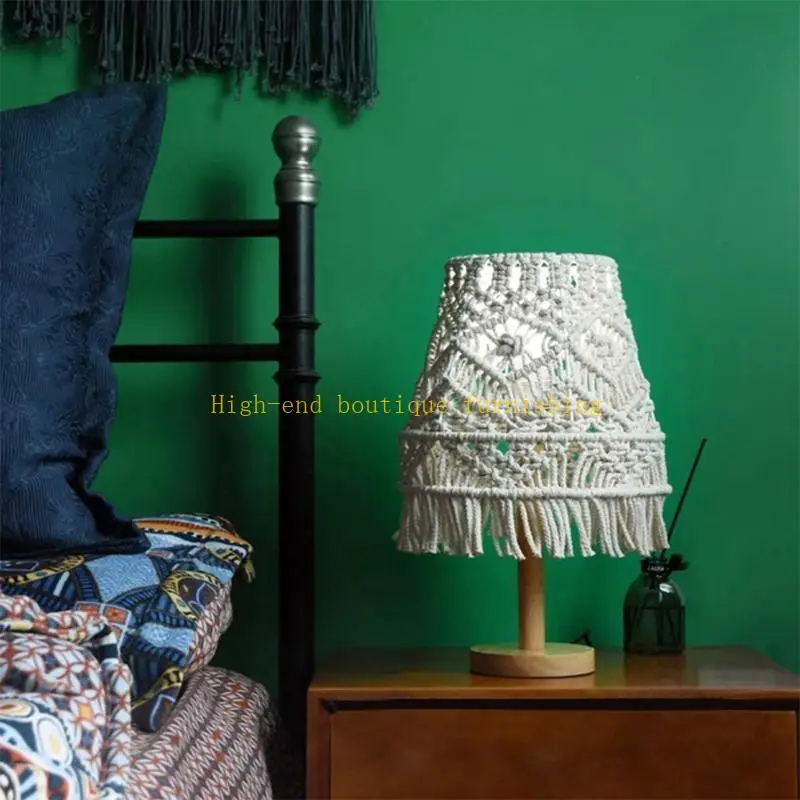 

L9NB Macrame Cord Natural Cotton Thread Wooden Bead Lampshade Tapestry DIY Accessories Wooden Crafts Making Supplies