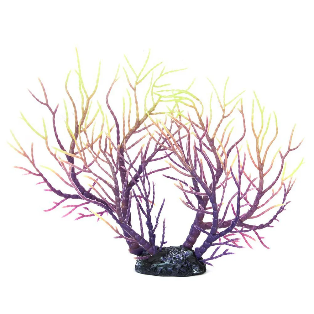 

Artificial Coral Fish Tank Ornament Purple Yellow Soft Flexible Aquarium Decor Stable Resin Base Lifelike Landscape