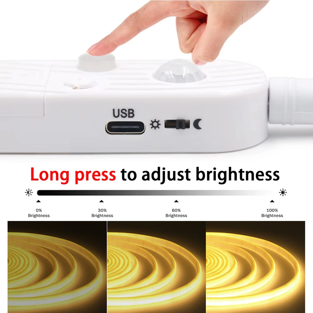 Wasserdichter LED 5V COB Streifen Neonlicht USB-Schalter Dimmer Sensor Batteriekasten-Set Helle 320LED Flex-Lichtband 3000K 4000K 6000K – Detail 16
