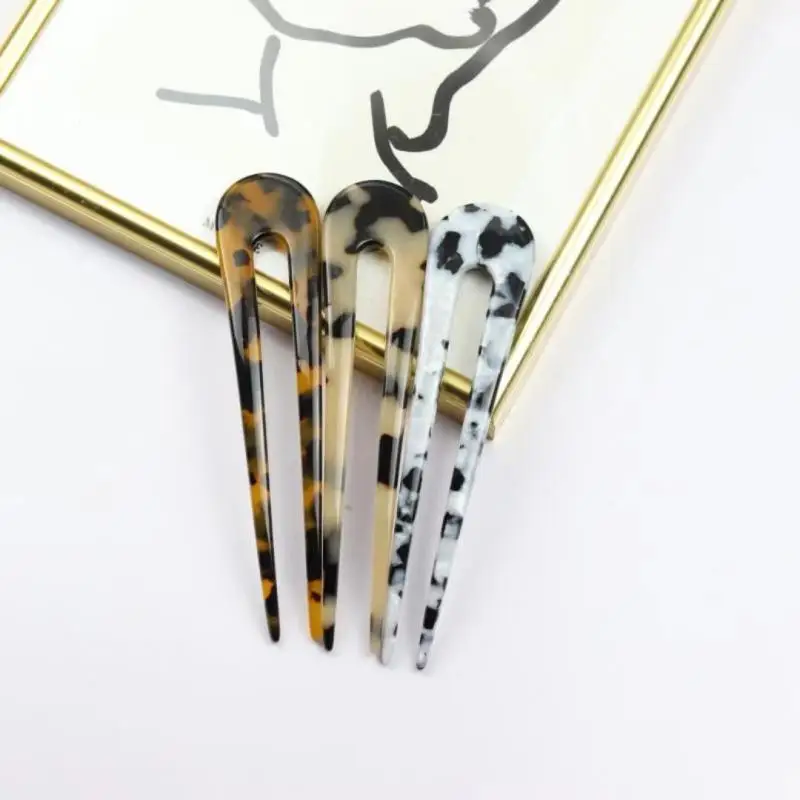 

Simple Vintage Headwear Acetate Hairpin Girly Broken Flower U-Shaped Hairpin Balls Head Disc Hair Fork Temperament