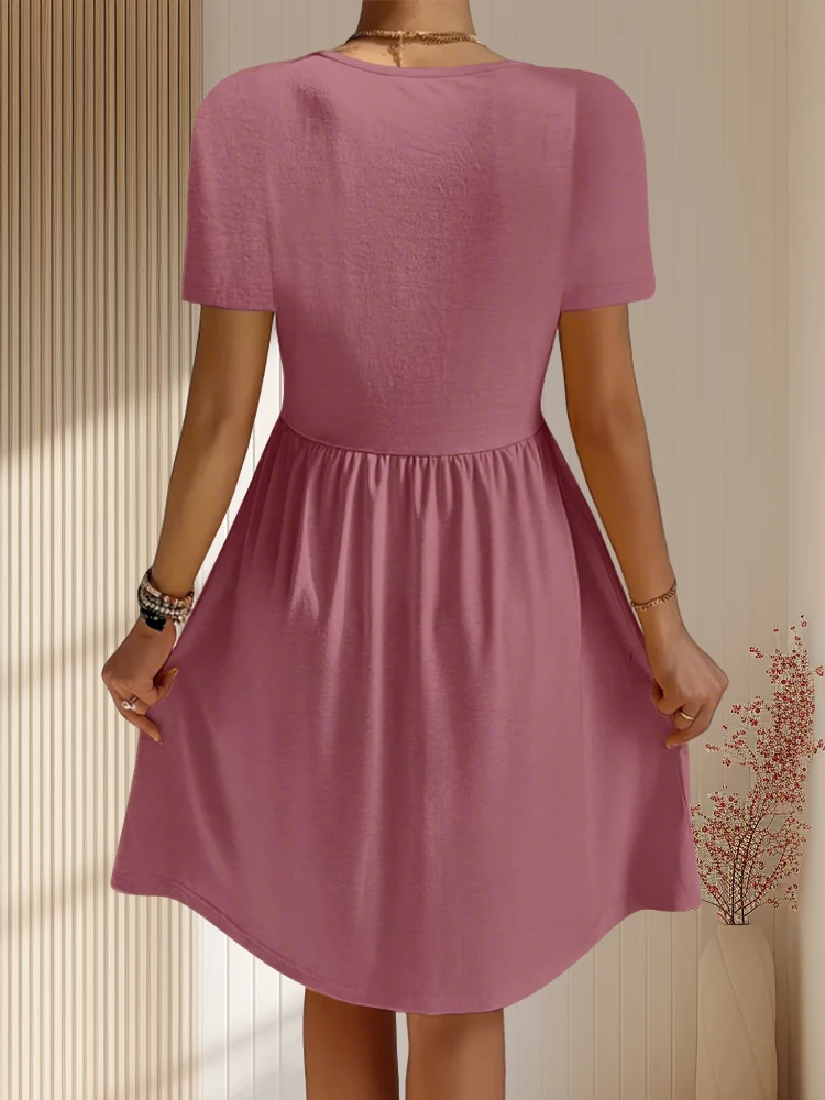 Women Short Sleeve Shirt Dress With Pockets Elegant Dresses Temperament Short Sleeve Skirt 2025 Fashion New Arrival Hot Sale