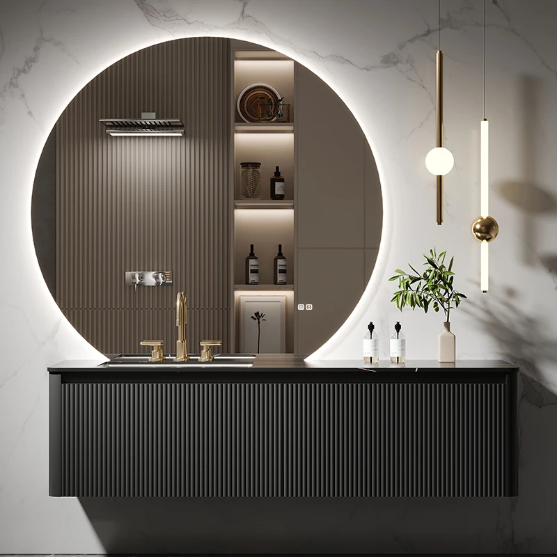 

Italian minimalist bathroom cabinet combination stone slab seamless integrated basin washbasin washbasin washbasin sink toile